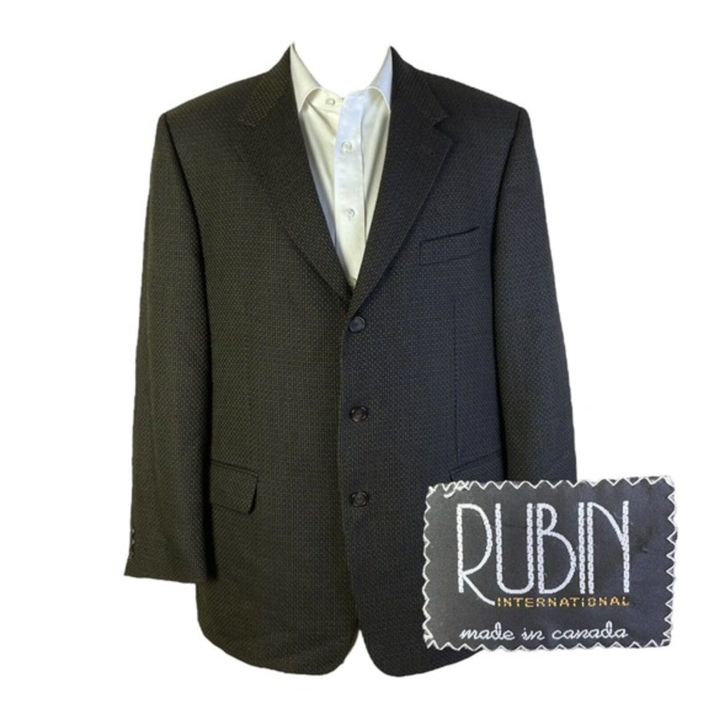 Rubin Sport Coat Blazer Mens 46R‎ Dark Brown Wool Three Button Textured